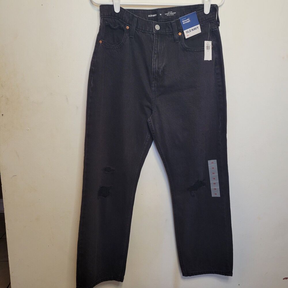 Old Navy Slouchy Straight Jeans Womens 18 Dark Wash‎ Distressed NWT